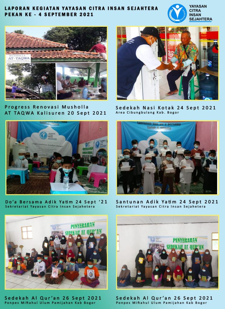 Laporan Kegiatan Sedekah Al Qur’an untuk santri yatim penuntut Ilmu Ponpes Miftahul Ulum 26 September 2021 Yayasan Citra Insan Sejahtera