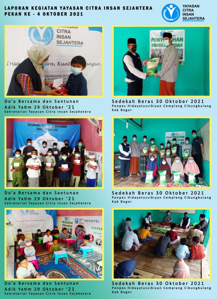 Laporan Kegiatan Penyerahan Sedekah Beras serta Santunan dan Do’a Bersama yatim 29 Oktober 2021 Yayasan Citra Insan Sejahtera